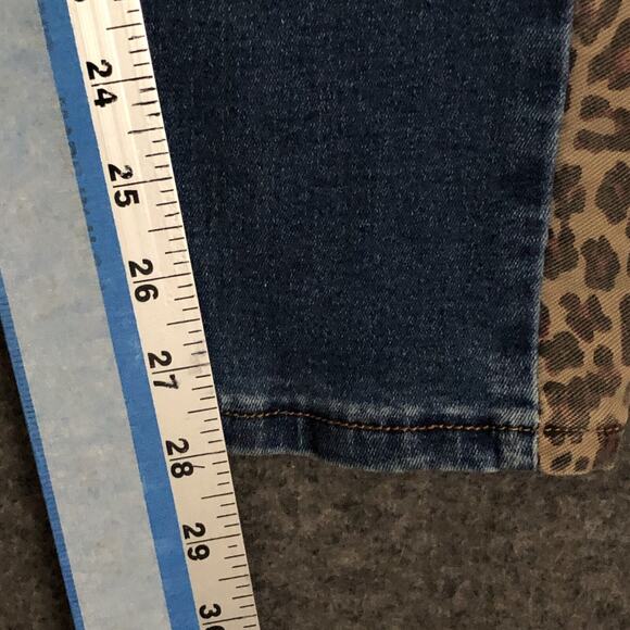 Umgee Juniors Jeans Size 7 Blue Denim 28x28 Leopard Stripe Boho Skinny Straight - Picture 9 of 13